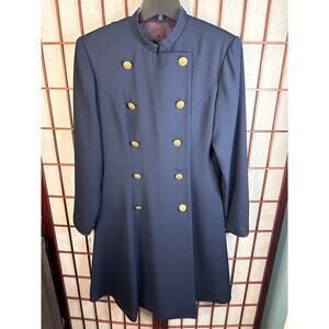 navy blue double-breasted military-style coat or duster jacket Size Medium